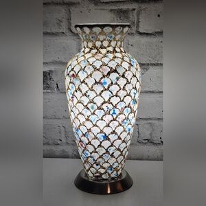 Mosaic Glass Accent Lamp Gold Trim Boho Glam Lighted Vase Style Decor